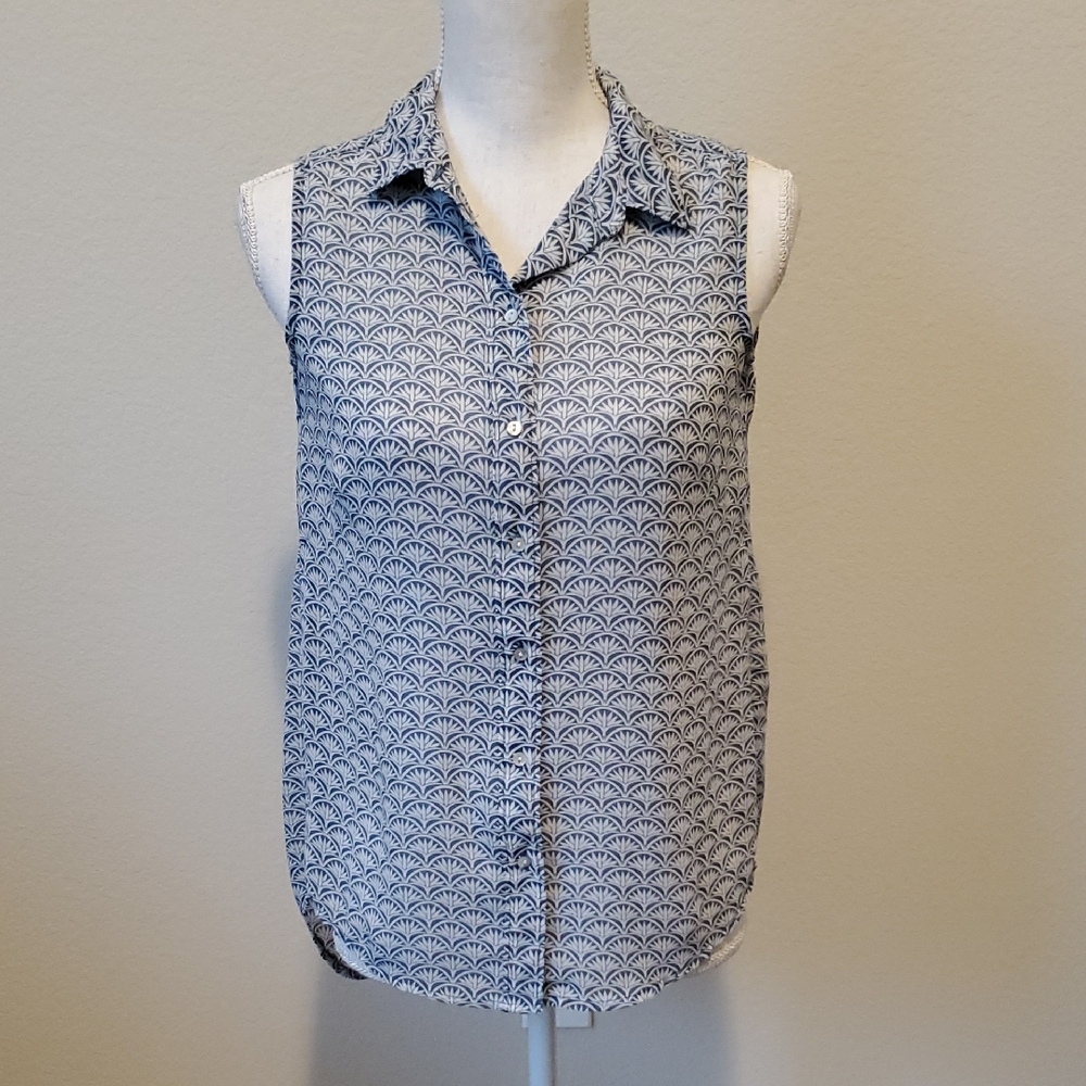 (3 For $20) H&M Navy and White Sheer Sleeveless Button-Down
